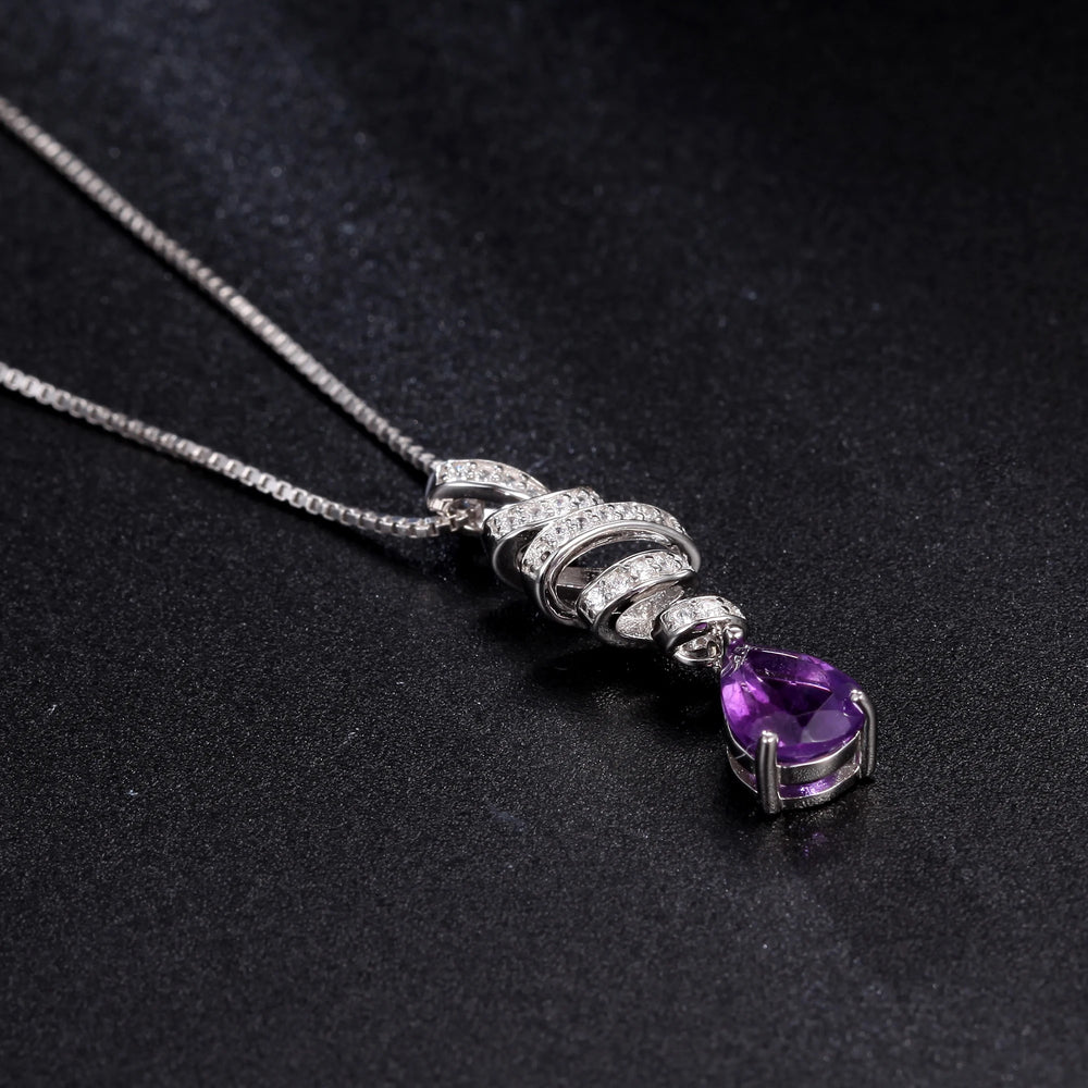 Ribbon Swirl Necklace 6x8mm Pear Shape Natural Amethyst Gemstone Necklace in 925 Stering SIlver Gift For Her