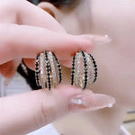 New C-Shape Round Inlaid Black Zircon Earrings Women's Personality Stylish Luxurious Daily Accessory Party Jewelry Birthday Gift