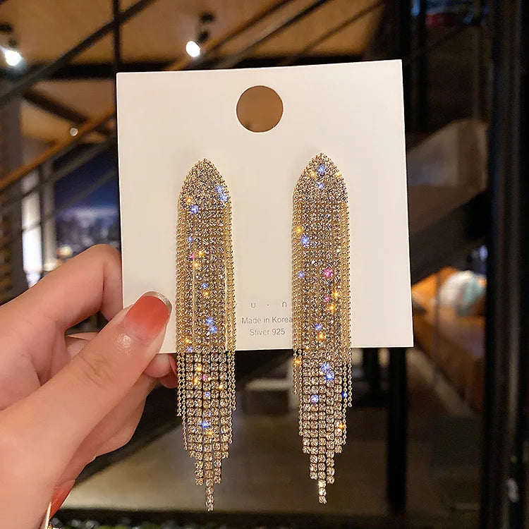 New Fashion White Square Rhinestone Zircon Double Pendant Gold Color Earrings for Women Unique Design Girls Trend Jewelry Gift