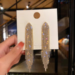 New Fashion White Square Rhinestone Zircon Double Pendant Gold Color Earrings for Women Unique Design Girls Trend Jewelry Gift