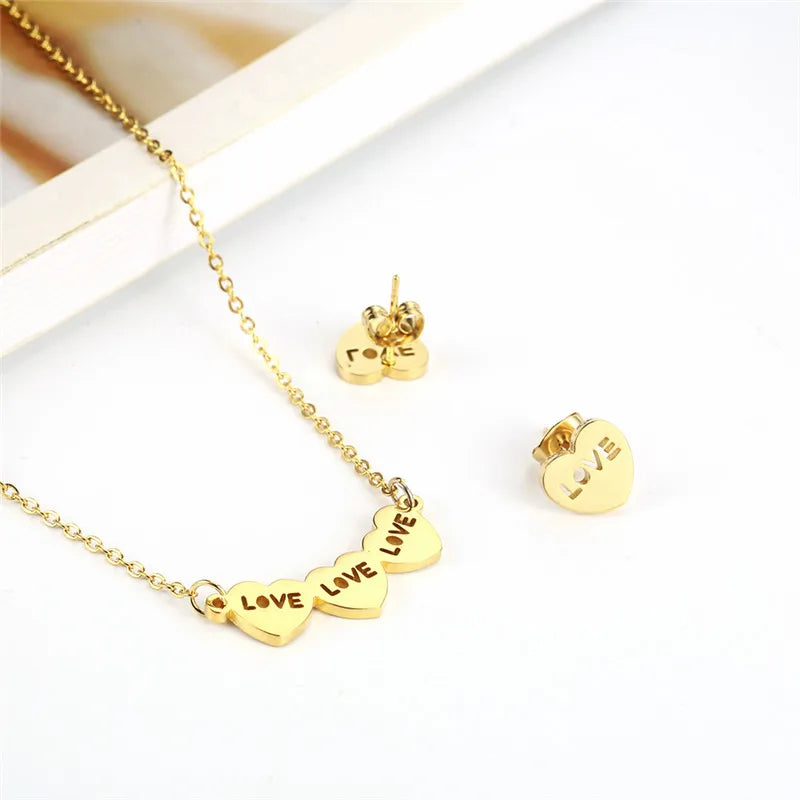 Heart Necklace Earrings Set Stainless Steel Jewelry Set Hert Lock Jewelry Sets Charm Simple Fashion Jewelry Gift chain