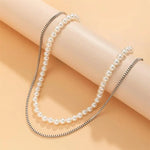 New Fashion Imitation Pearl Necklace Men Handmade Multiple Width Stainless Steel Cuban Chain Necklace For Men Jewelry