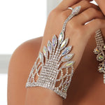 Luxury Hollow Rhinestone Harness Bracelet Finger Chain for Women Crystal Wrap Bangle Hand Chain Bridal Wedding Jewelry