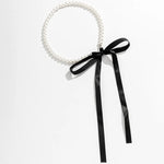 Trend Wedding Party Jewelry Long Black Ribbon Choker Necklace For Women Elegant White Imitation Pearl Beach Vacation Necklaces