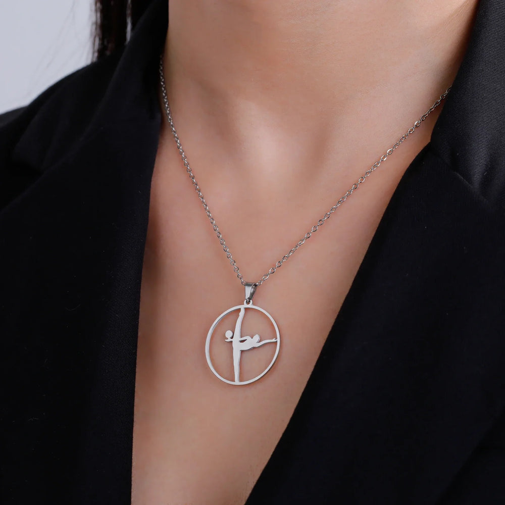 Gold Color Gymnast Girl Pendant Necklace for Women Stainless Steel Rhythmic Gymnastics Necklace Jewelry Gift 2025 Trendy