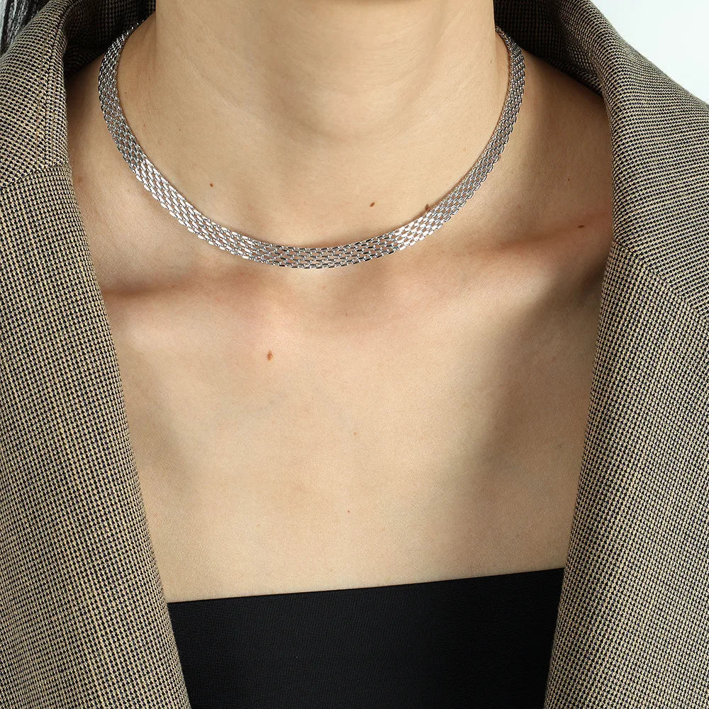 316L Stainless Steel Charm Woven Mesh Necklace Bracelet Set Set for Girl Women New IP Gold Plated Kpop Gift