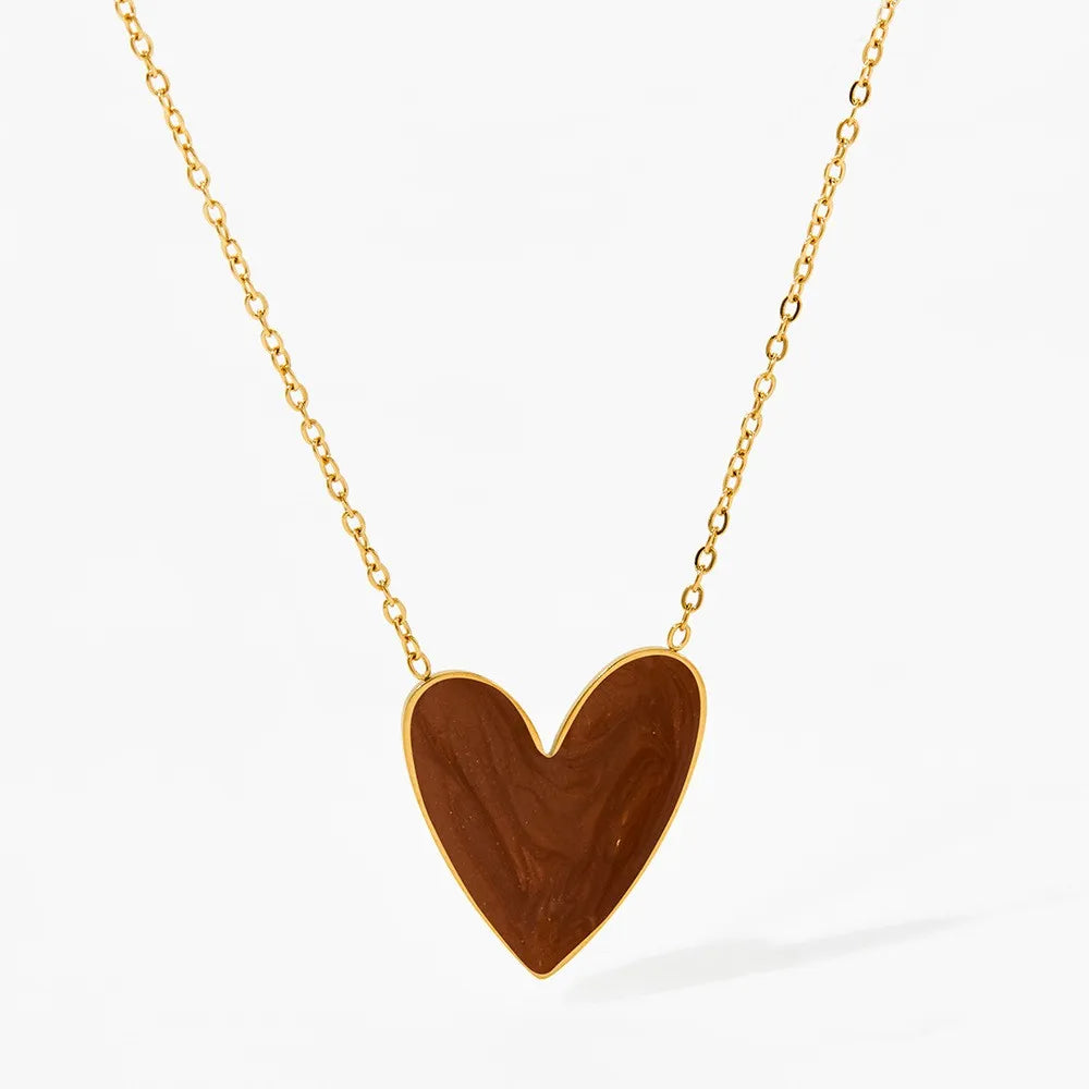 18K Gold PVD Plated Stainless Steel Colorful Enamel Heart Necklace Earring Set For Women Spring Summer Jewelry  Waterproof