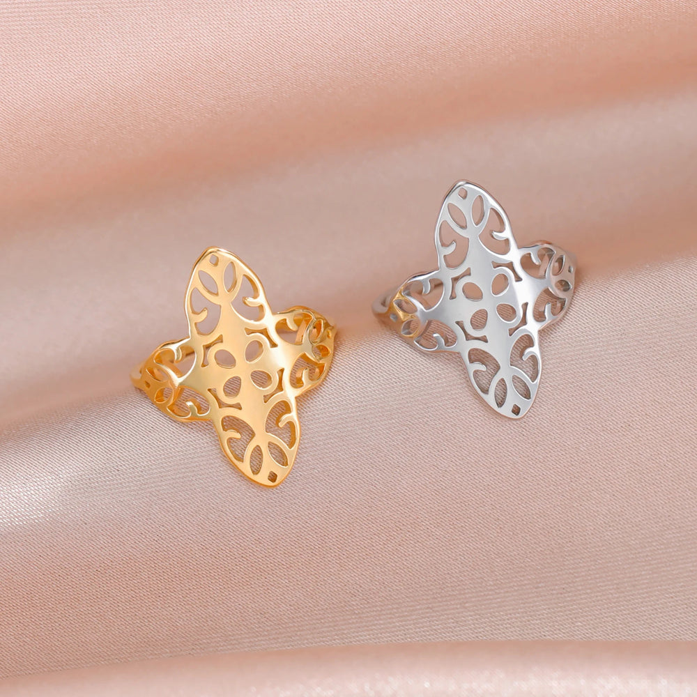 Filigree Ring Stainless Steel Gold Color Elegant Finger Rings Women Bohemian Jewelry Wedding Band Gift Wholesale
