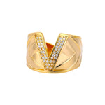 Chunky Wide Zircon Initial Letter Rings For Women Stainless Steel Opening Finger Ring Hip Hop Minimalist Jewelry Gift Femme