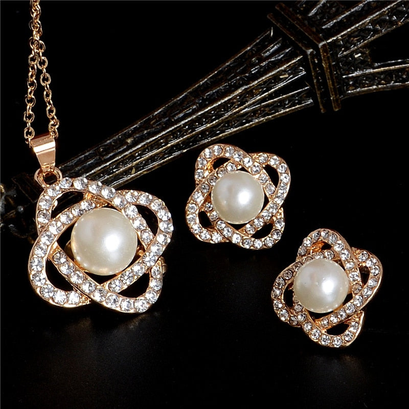 Gold Color Simulated Pearl Jewelry Set