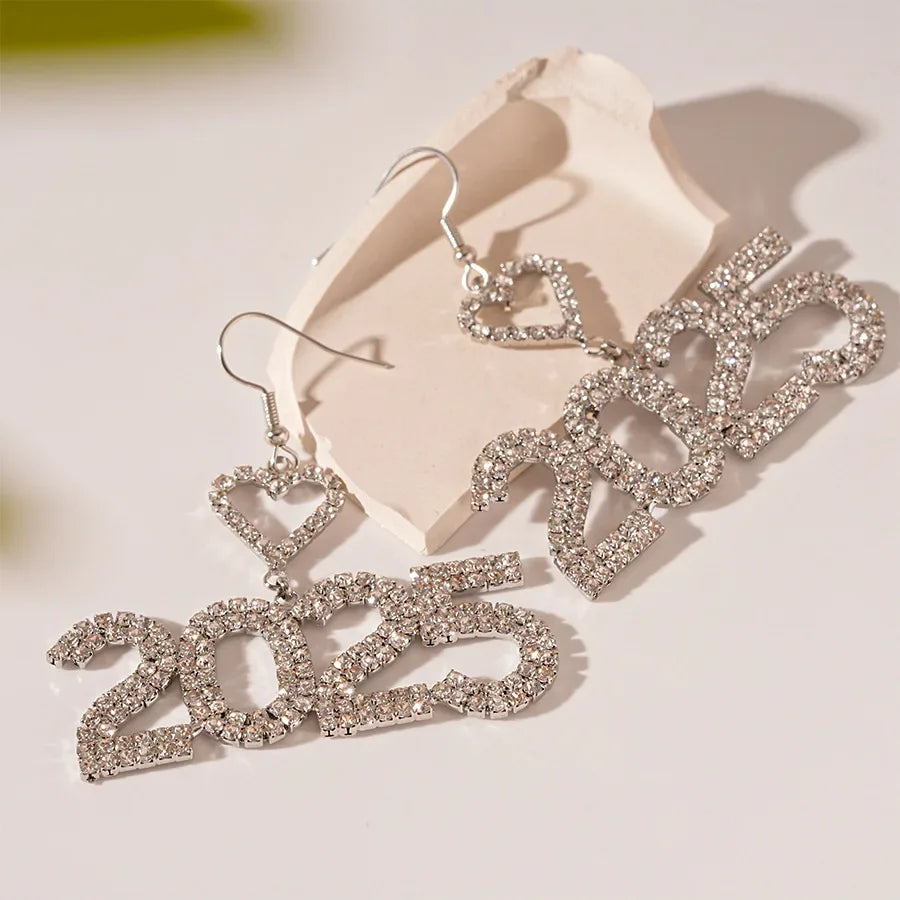 Women's Fashion Number 2025 Earrings Sparkling Rhinestone Drop Earrings Happy New Year Earrings for Party Banquet Ear Jewelry
