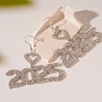 Women's Fashion Number 2025 Earrings Sparkling Rhinestone Drop Earrings Happy New Year Earrings for Party Banquet Ear Jewelry