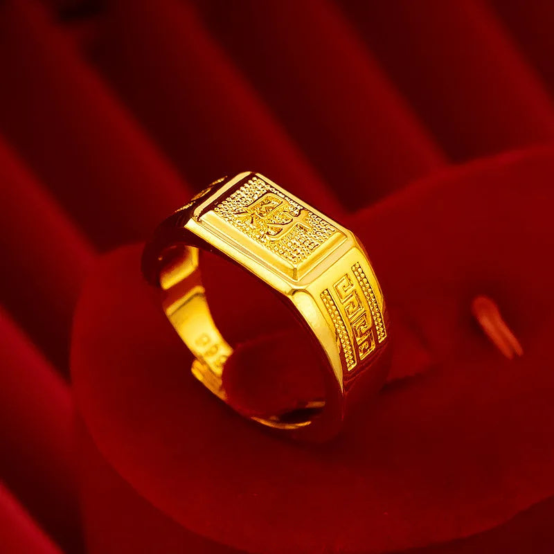 9999 gold men's rings, wealthy back pattern rings, 24K real gold opening rings, fashionable temperament men's ringsAU750