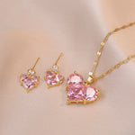 Fashion Cute Pink Heart Necklace Earrings Set Classic Niche Versatile Simple Wedding Clavicle Chain
