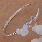925 Sterling Silver fine Frosted Mickey bangle Bracelets for Women adjustable Fashion Party Wedding Accessories Jewelry Gifts