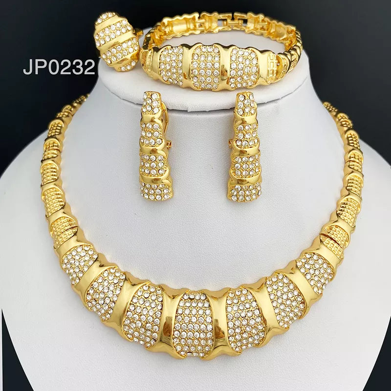 Dubai Gold Color Jewelry Set For Women Luxury Design Nigeria Trending Necklaces Earrings Ring Bracelet Wedding Party Gift