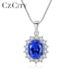 925 Silver Chain Ocean Blue Crystal Pendant Necklace