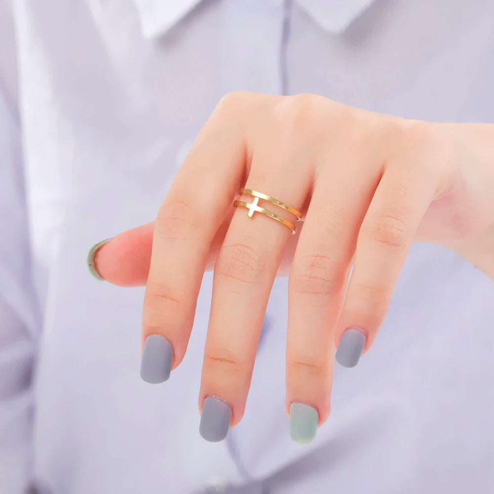 2025 Trend Cross Ring Gold Color Open Finger Rings for Women Christian Jesus Stainless Steel Jewelry Friends Gifts New