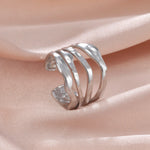 Women Irregular Wave Geometric Rings 2025 Fashion Stainless Steel Gold Color Adjustable Minimalist Finger Ring Jewelry