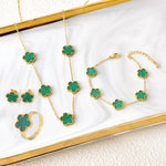 New Luxury Stainless Steel Five Leaf Flower Bracelet Necklace Earrings Ring Jewelry Set Classic for Woman Party Fashion Jewelry