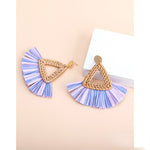 Rattan Raffia Tassel Pendant Earrings