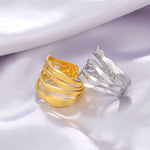 Women Irregular Wave Geometric Rings 2025 Fashion Stainless Steel Gold Color Adjustable Minimalist Finger Ring Jewelry
