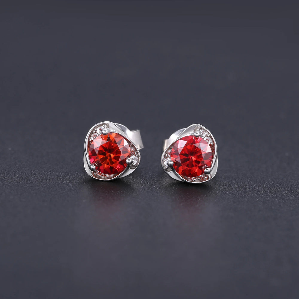 Round Cut Moissanite Stud Earrings 925 Sterling Silver Pink Moissanite Flower Earrings for Women Wedding