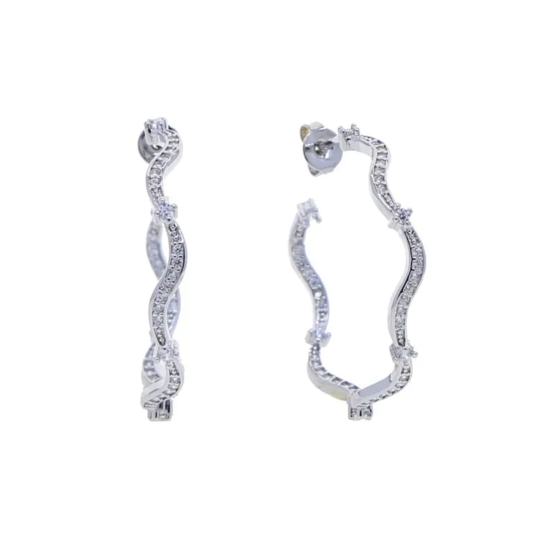 Hot Selling Fashion Women Jewelry Micro Paved 5A Cubic Zirconia CZ Wave Band Bracelet Ring Earring Necklace Set