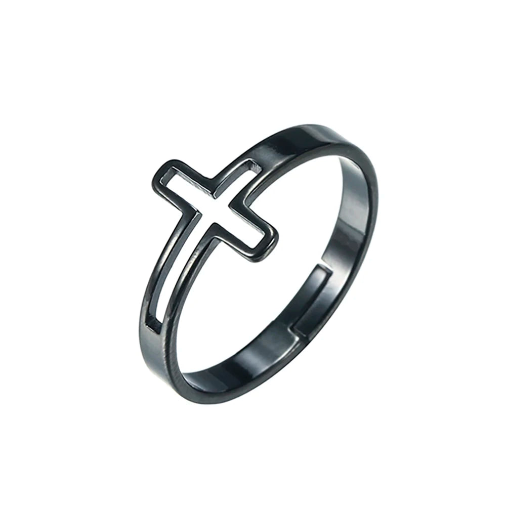 2025 Trend Cross Ring Gold Color Open Finger Rings for Women Christian Jesus Stainless Steel Jewelry Friends Gifts New
