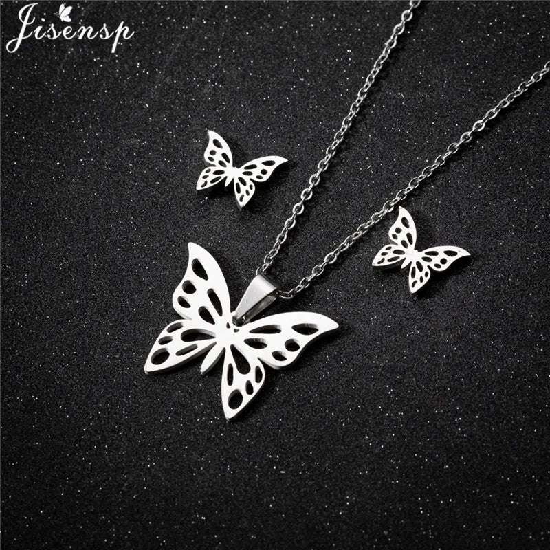 Cartoon Bowknot Mouse Stainless Steel Jewelry Set for Women Fashion Anime Animal Necklace Earrings Party Accessories
