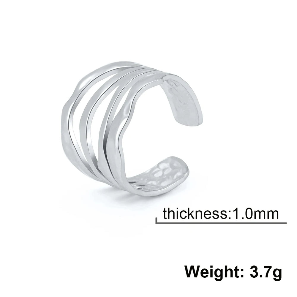 Women Irregular Wave Geometric Rings 2025 Fashion Stainless Steel Gold Color Adjustable Minimalist Finger Ring Jewelry