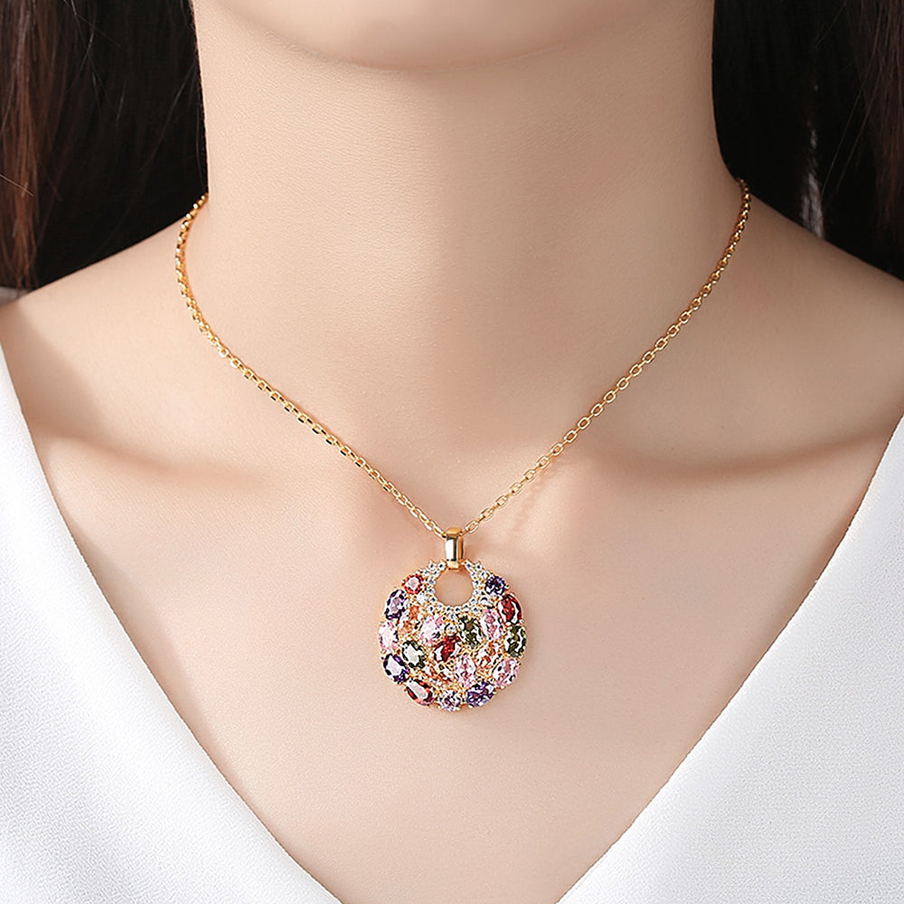 Luxury Multicolor Cubic Zirconia Big Round Necklace Pendant