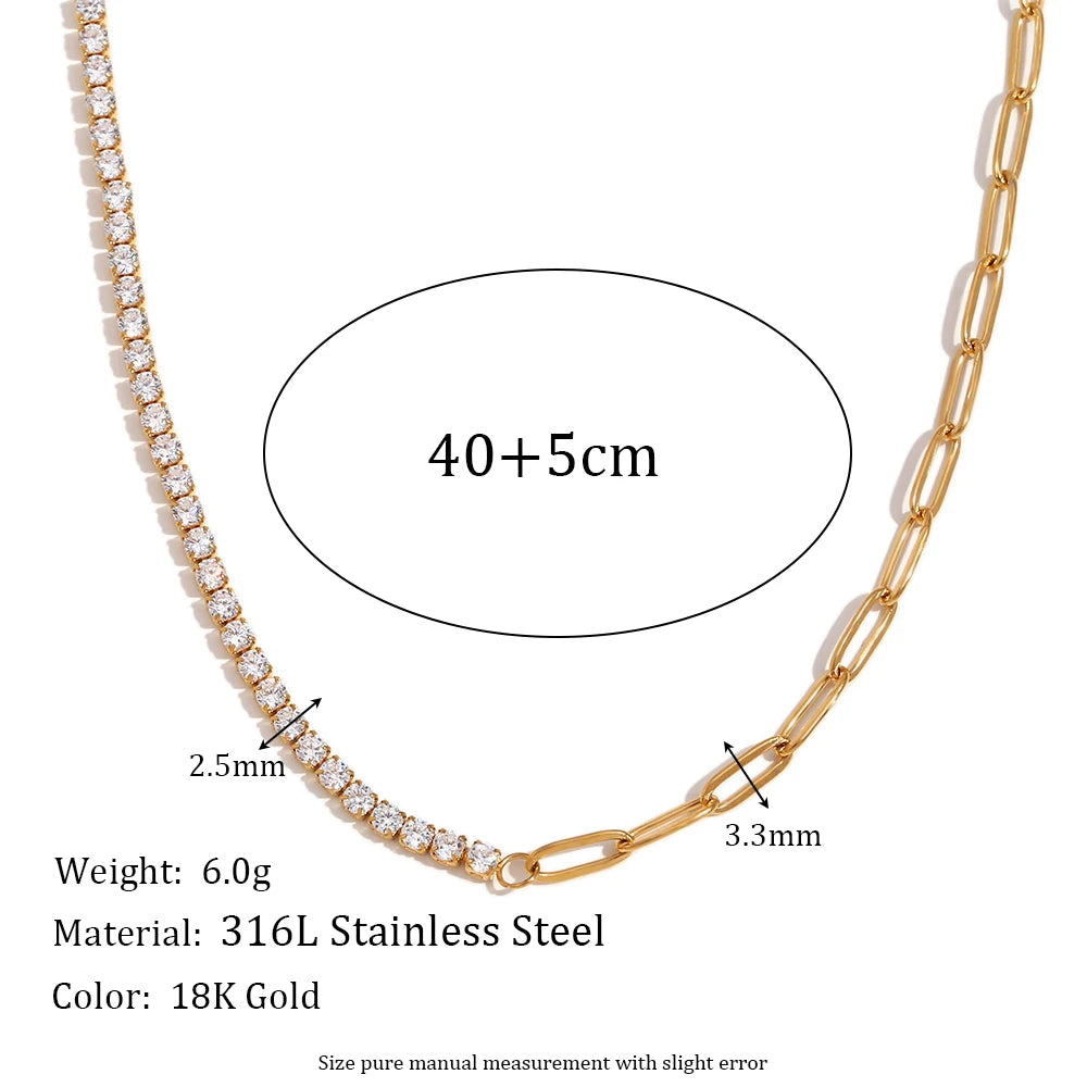 Zircon Chain Splicing Paper Clip Bracelet 18K Gold Plated Women's Earrings 316L Stainless Steel Accessories
