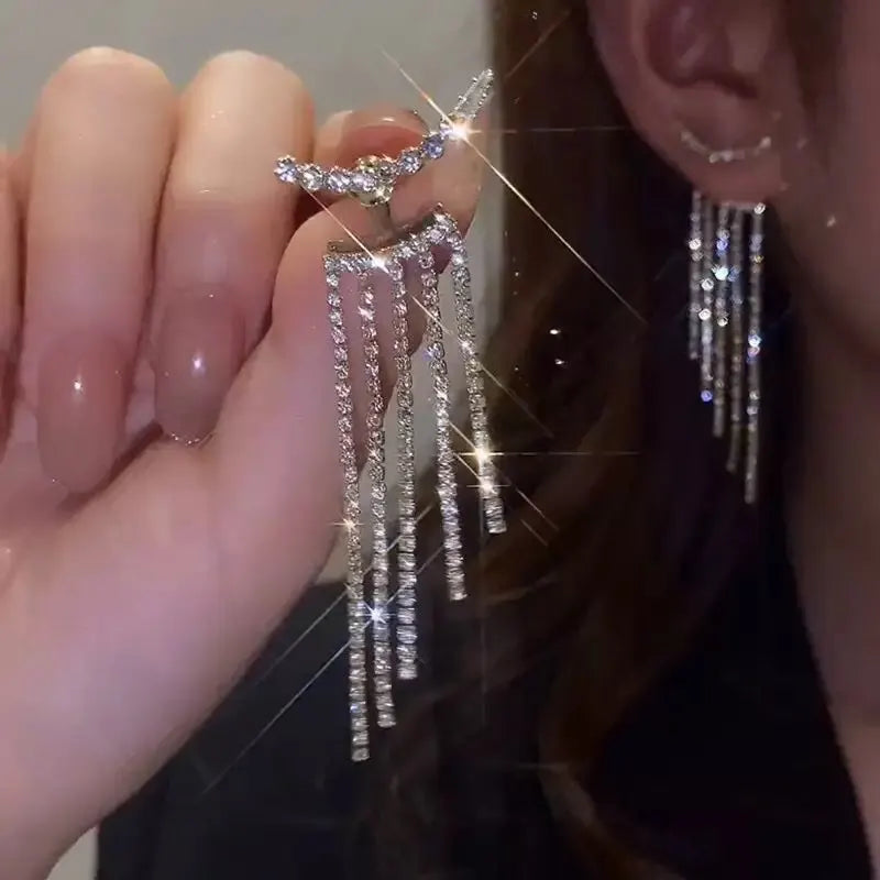 New Fashion White Square Rhinestone Zircon Double Pendant Gold Color Earrings for Women Unique Design Girls Trend Jewelry Gift
