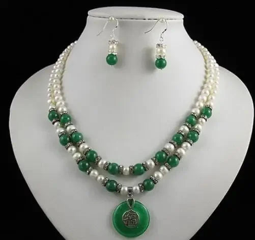 Unique Pearls jewellery Store Green Jades Natural Freshwater Cultured Choker Necklace For Girl Real Pearl Necklace Earrings