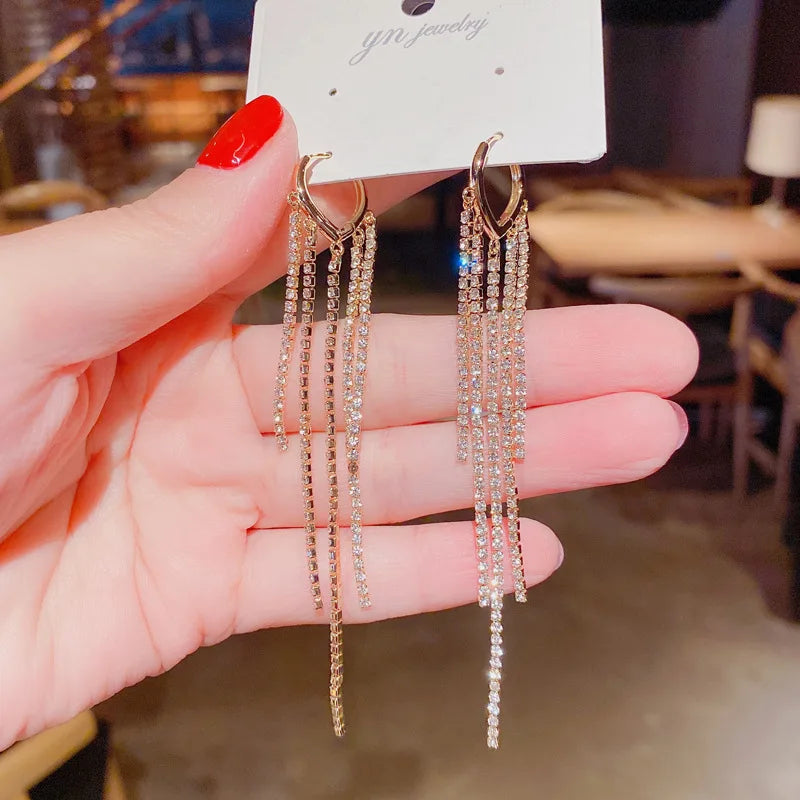 New Fashion White Square Rhinestone Zircon Double Pendant Gold Color Earrings for Women Unique Design Girls Trend Jewelry Gift