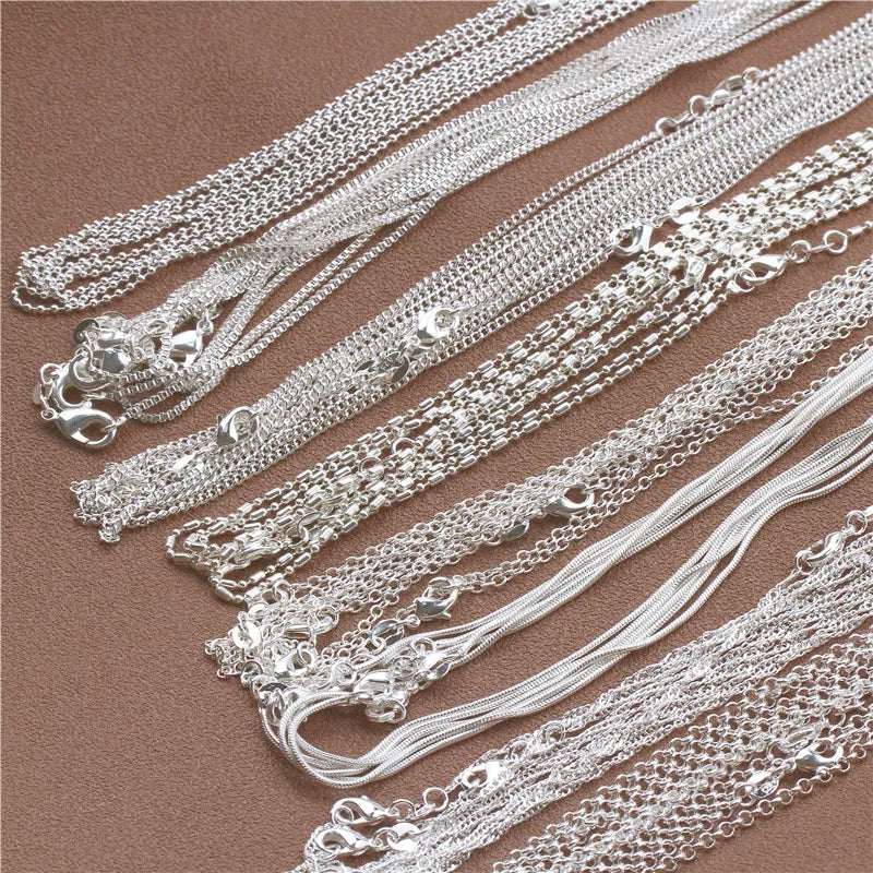 925 Sterling Silver 16-30 Inches Rolo Bead Figaro Chain Necklace for Men Women 9 Designs Fashion Jewelry