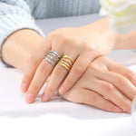 Women Irregular Wave Geometric Rings 2025 Fashion Stainless Steel Gold Color Adjustable Minimalist Finger Ring Jewelry