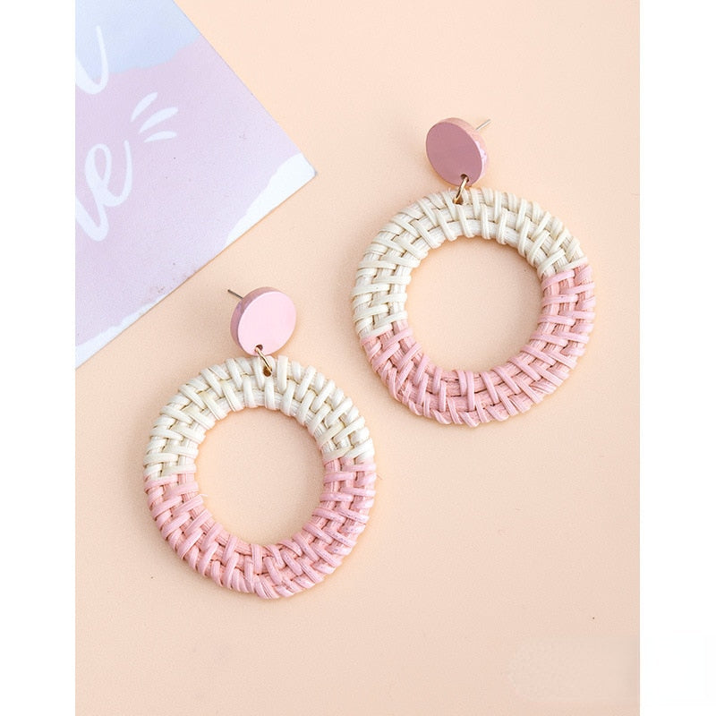 Rattan Raffia Tassel Pendant Earrings