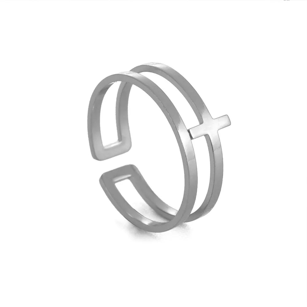 2025 Trend Cross Ring Gold Color Open Finger Rings for Women Christian Jesus Stainless Steel Jewelry Friends Gifts New