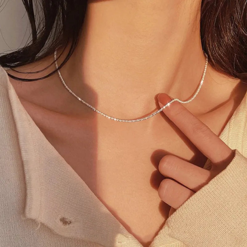 2024 Popular Silver Colour Sparkling Clavicle Chain Choker Necklace Collar For Women Fine Jewelry Wedding Party Birthday Gift