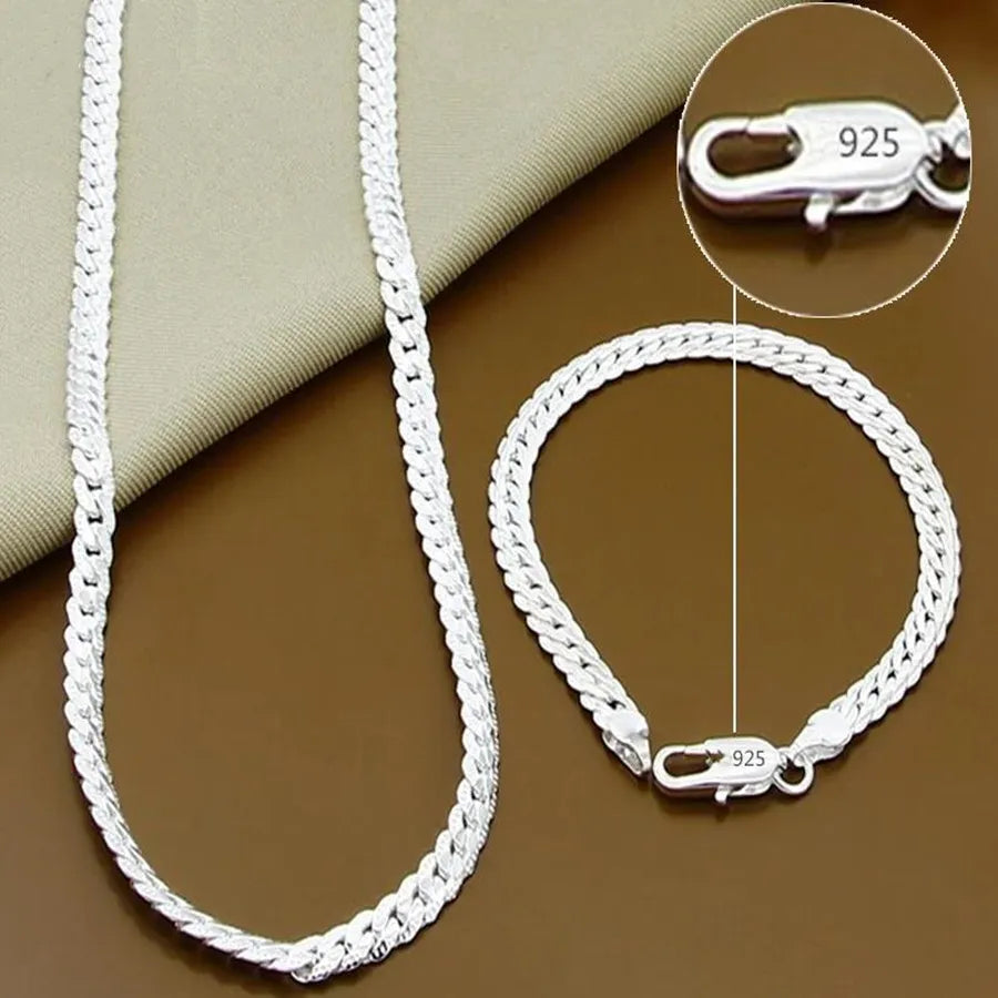 Fine 45-60cm 925 Sterling Silver 6MM Full Necklace Bracelet Fashion Jewelry For Women Men Link Chain Set Wedding Gift