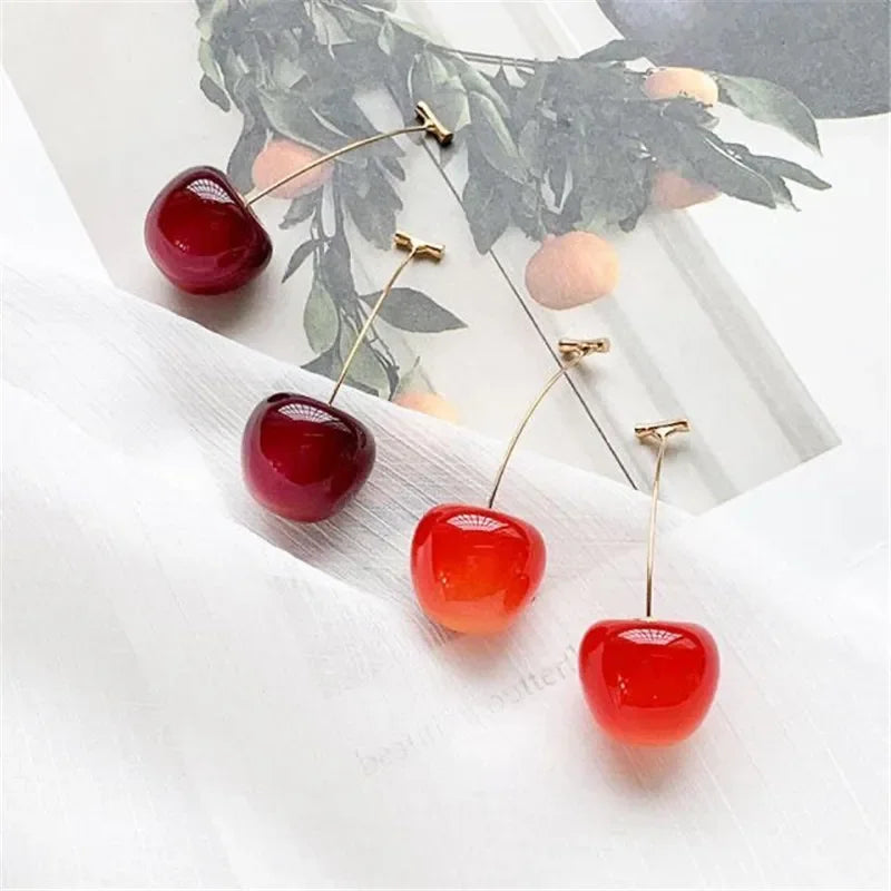 Small Fresh Sweet Red Cherry Earrings Cherries Pendant Earrings for Women Fruit Earrings Stainless Steel Earring Charm Jewelry