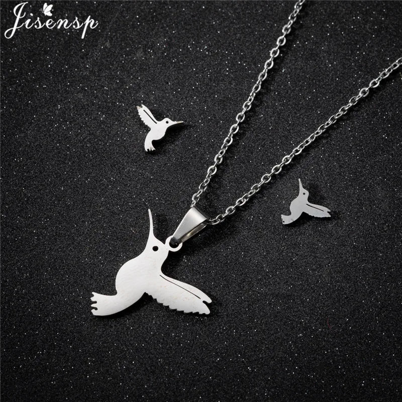 Cartoon Bowknot Mouse Stainless Steel Jewelry Set for Women Fashion Anime Animal Necklace Earrings Party Accessories