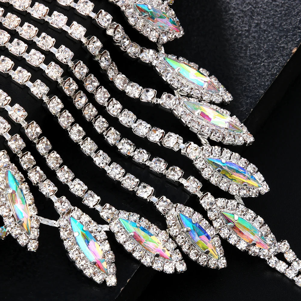 Luxury Hollow Rhinestone Harness Bracelet Finger Chain for Women Crystal Wrap Bangle Hand Chain Bridal Wedding Jewelry