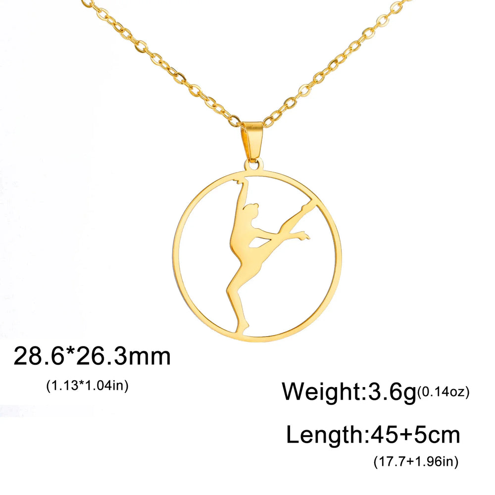 Gold Color Gymnast Girl Pendant Necklace for Women Stainless Steel Rhythmic Gymnastics Necklace Jewelry Gift 2025 Trendy