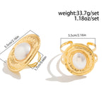 2Pcs/Set Exaggerated Circle Chunky Adjustable Open Cuff Bangles Imitation Pearl Rings for Women Grunge Jewelry Set Gift