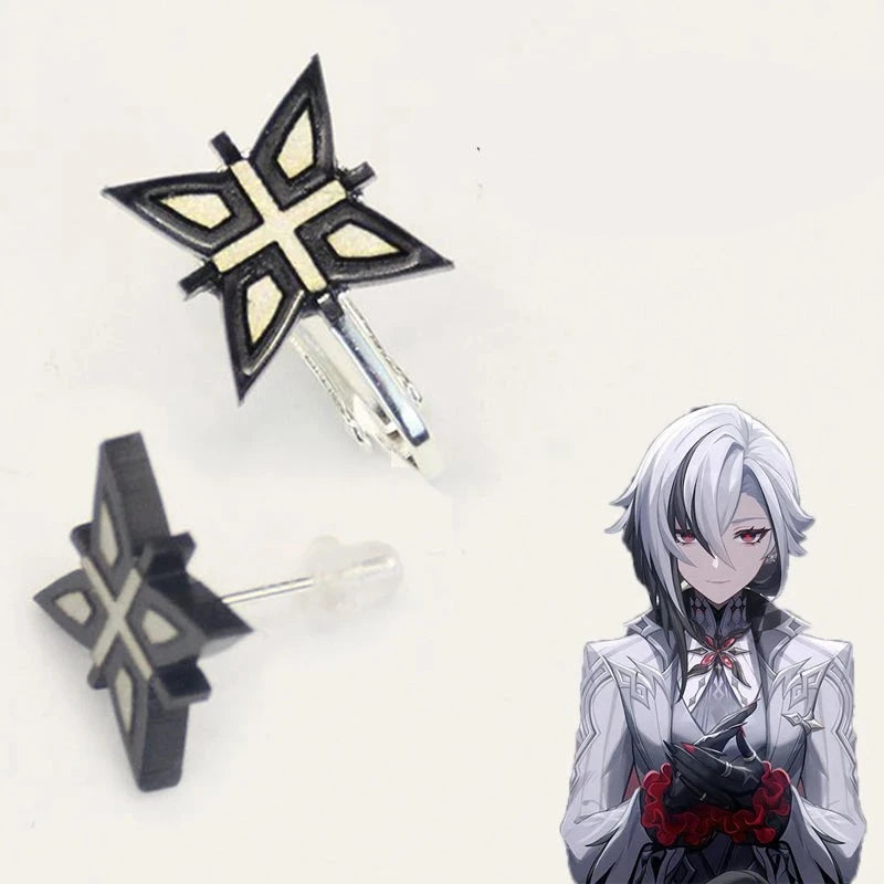 Game Genshin Impact Arlecchino Cosplay Earrings Women Fatui The Knave Ear Studs Clips Jewelry Accessories Gifts