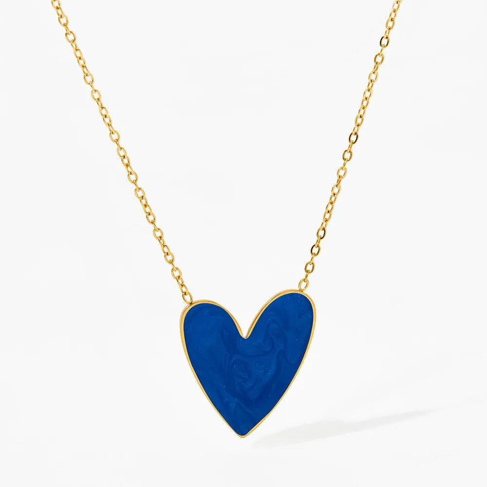 18K Gold PVD Plated Stainless Steel Colorful Enamel Heart Necklace Earring Set For Women Spring Summer Jewelry  Waterproof