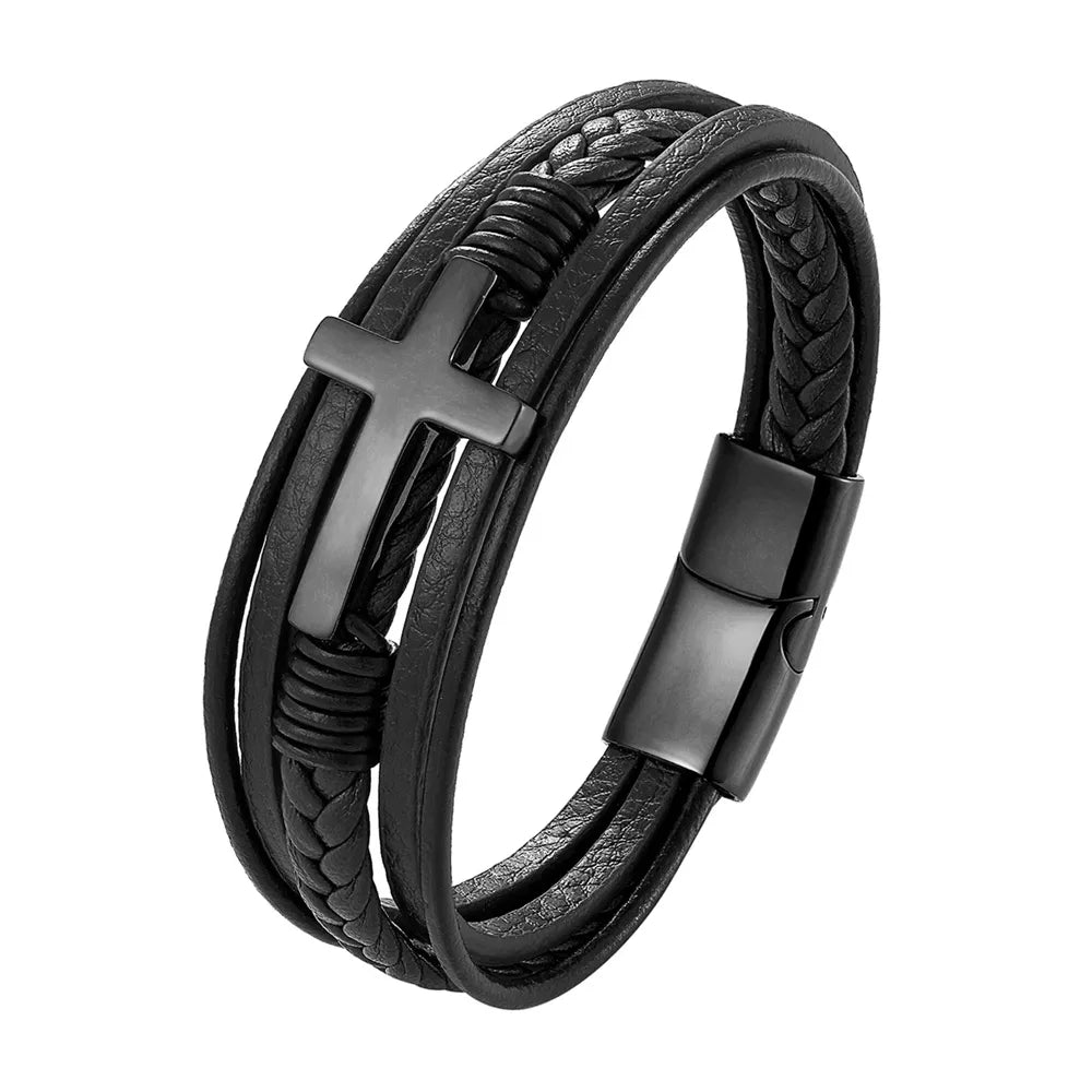 A range of exquisite luxury accessories with this high-quality men's fashion gift. Crafted from genuine black leather, these bracelets offer a unique combination of style and versatility. Perfect for those who appreciate a touch of wild handsomeness, these DIY bracelets make for a truly remarkable gift.